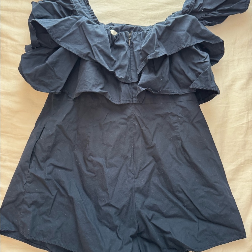 Navy Ruffle Romper - Picture 5 of 7